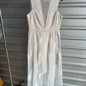 BCBGMaxAzria Cream Plunge Neck High Low Sundress